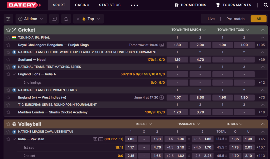 Baterybet betting exchange