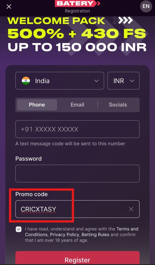baterybet promo code