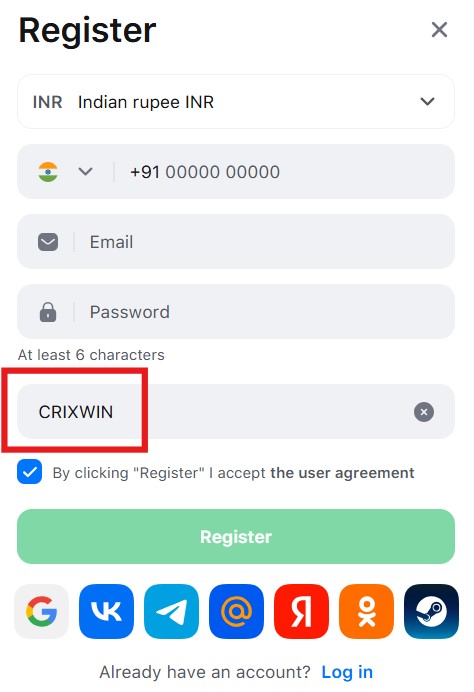 1win bonus code in India