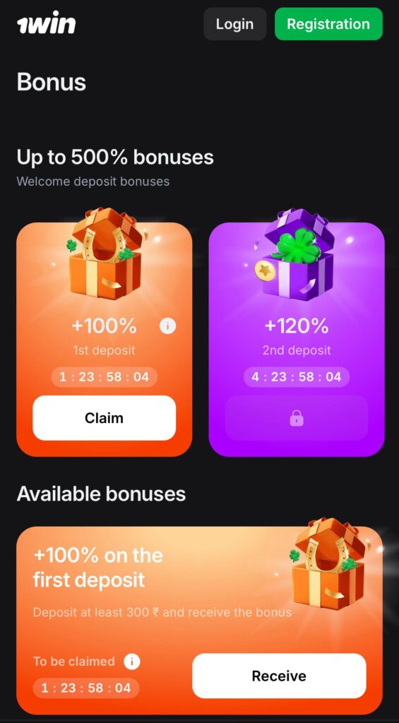 welcome bonus on 1win India