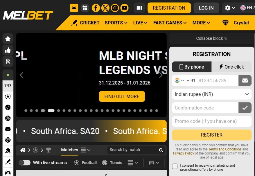 melbet registration step 1