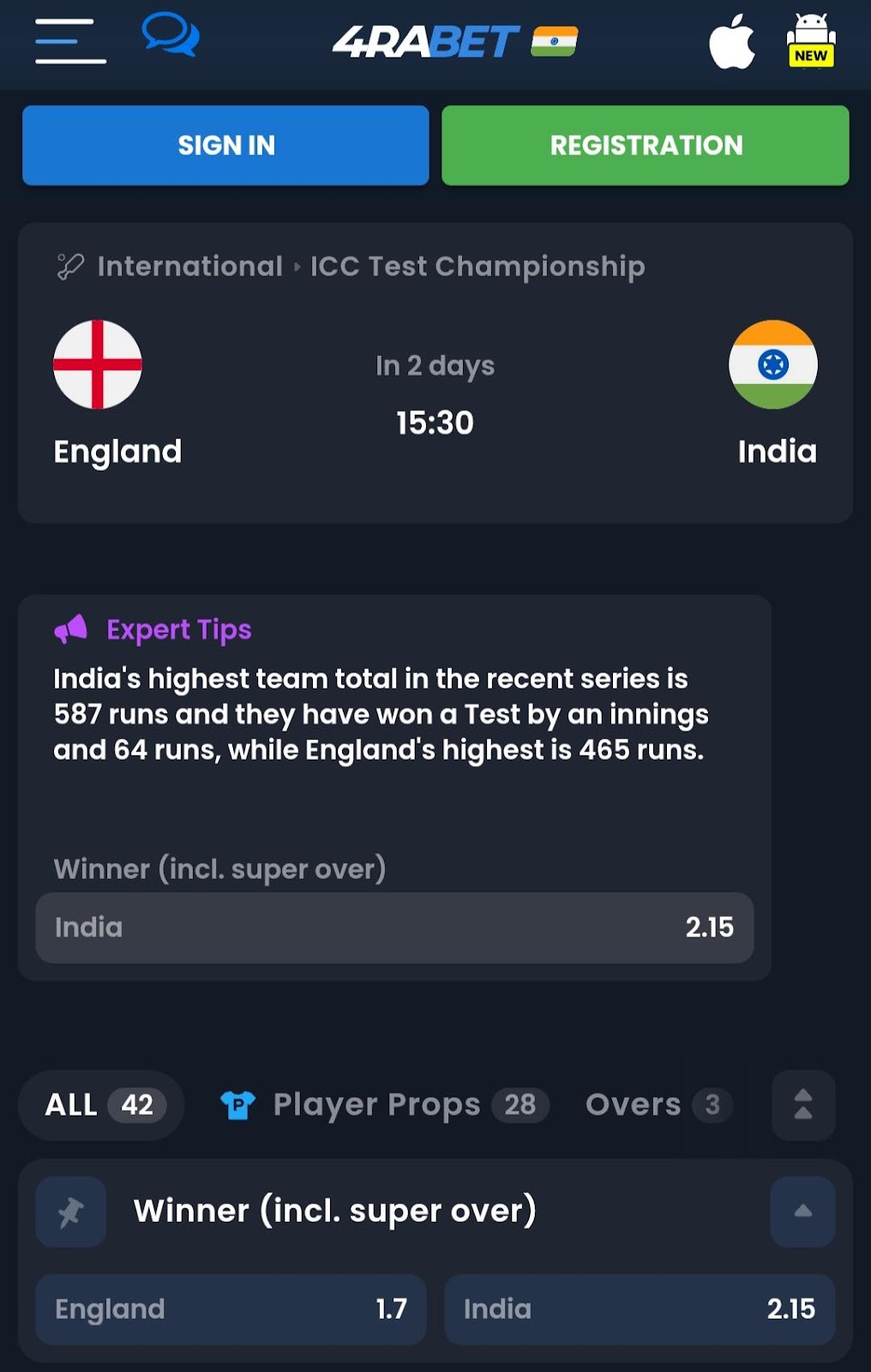 Today ENG vs IND Betting Odds for 3rd Test