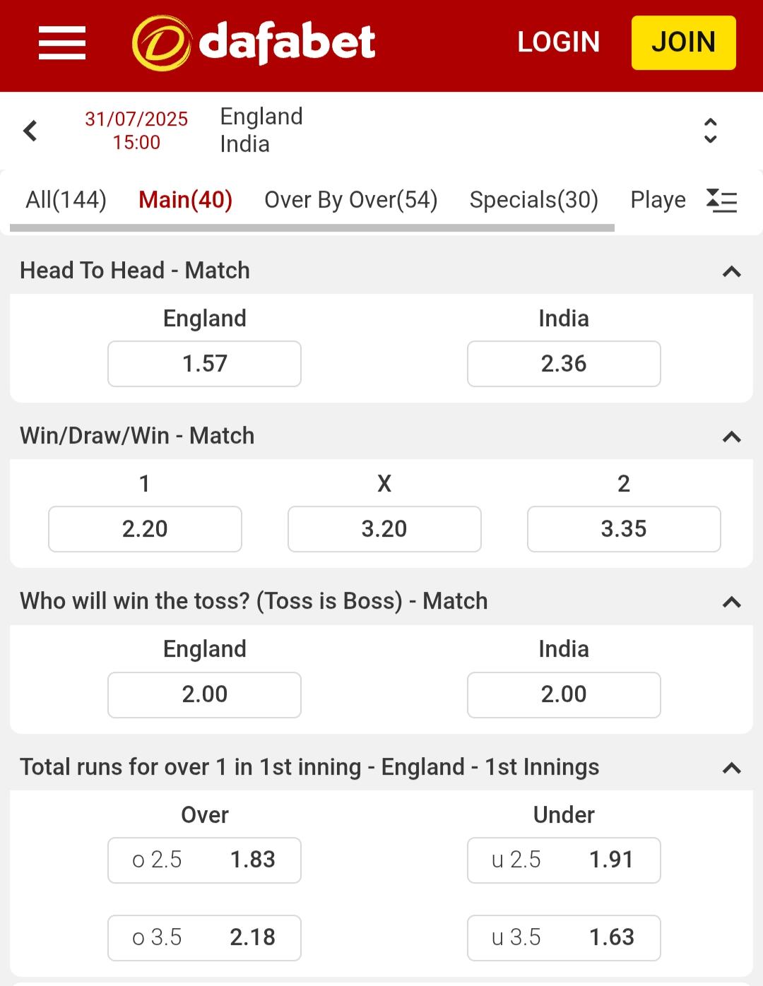 ENG vs IND 5th Test Bets