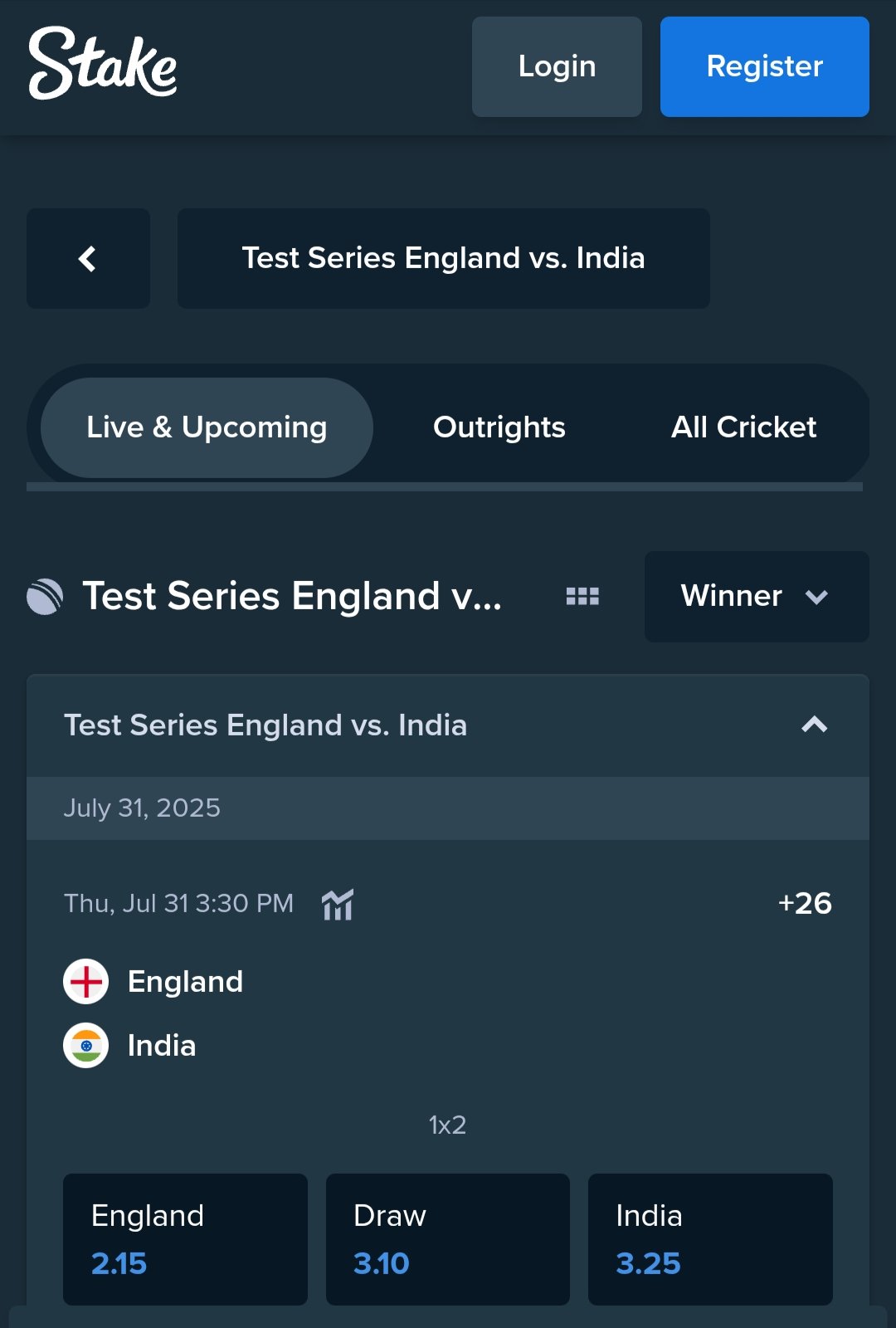 england vs india betting