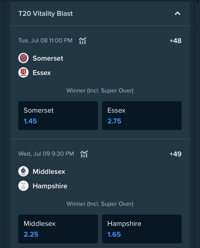 today t20 blast odds