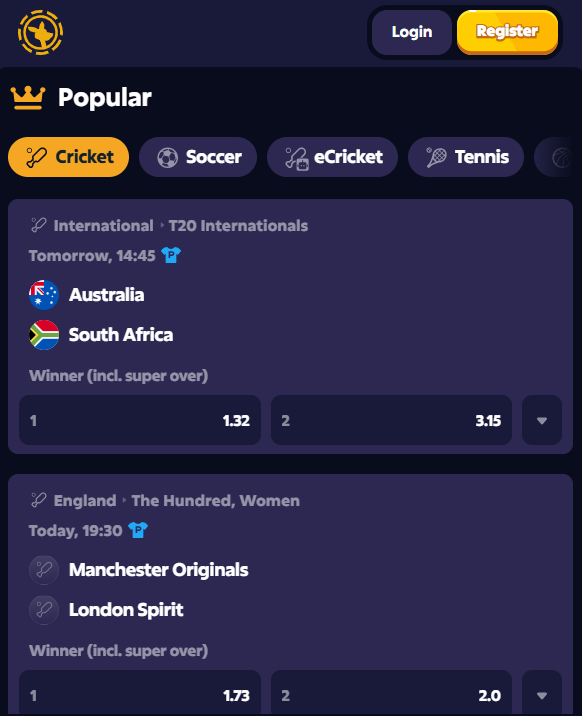 Roobet Cricket Betting